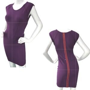 French Connection Womens Size 6 Dress Plum Orange Bodycon Rear Full Zip